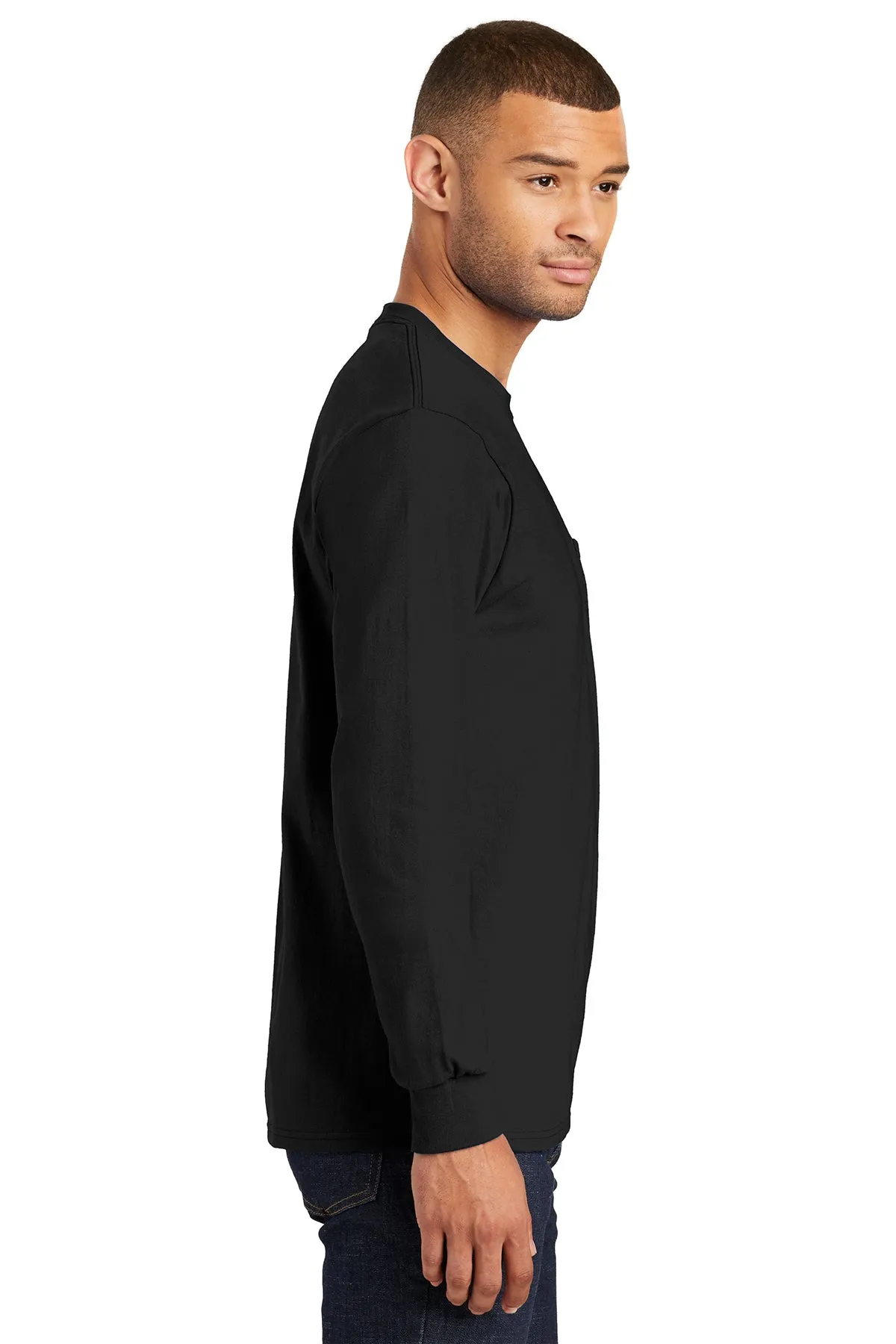 Port & Company Tall Long Sleeve Custom Essential Pocket Tee's, Jet Black