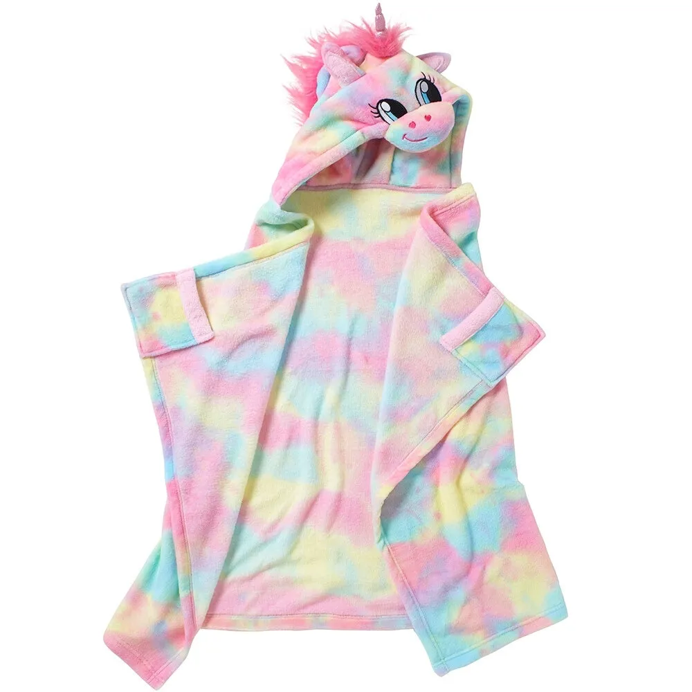 Rainbow Multicolour Unicorn Hooded Cuddle Blanket