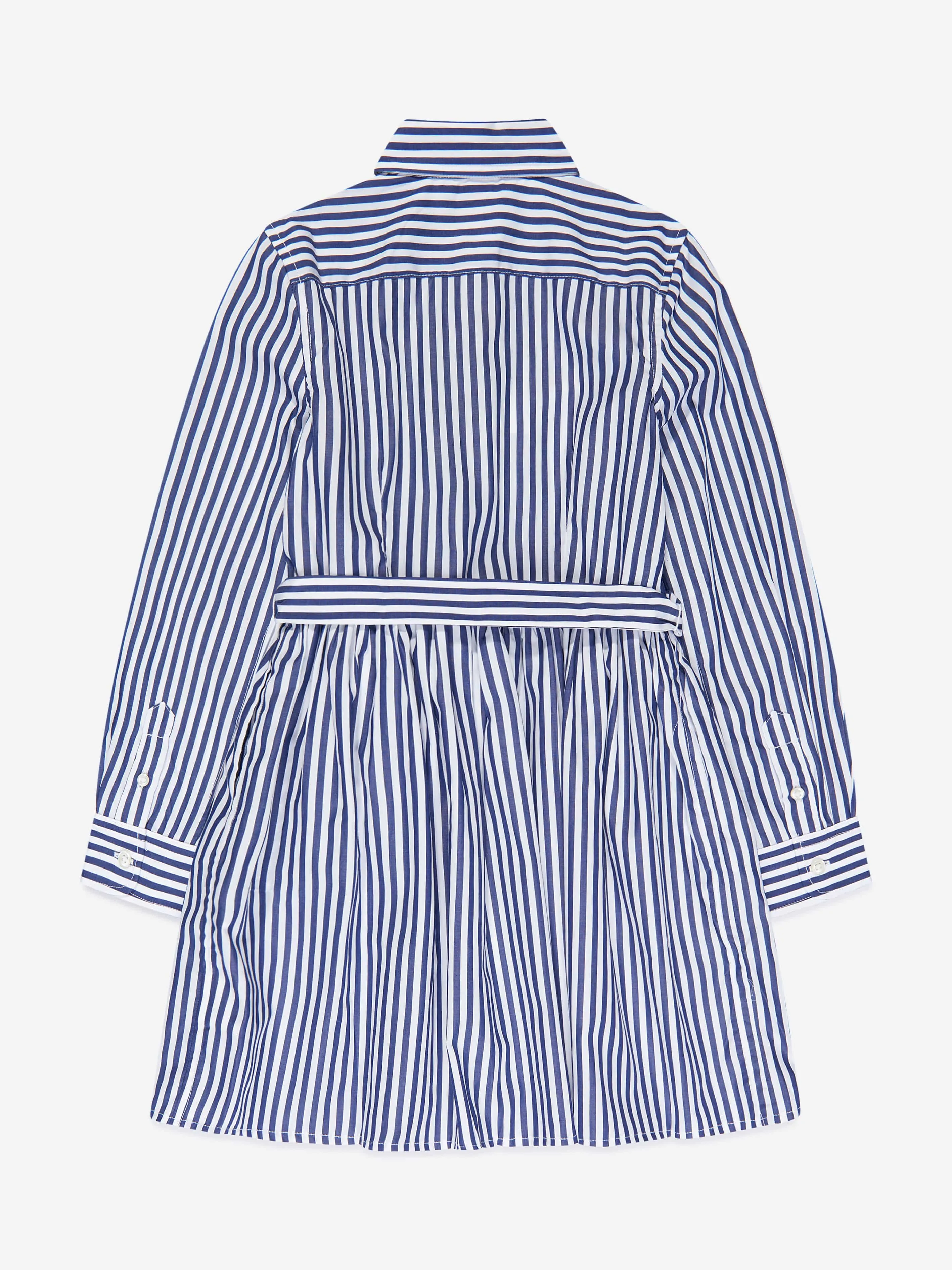 Ralph Lauren Girls Blue Striped Cotton Shirt Dress