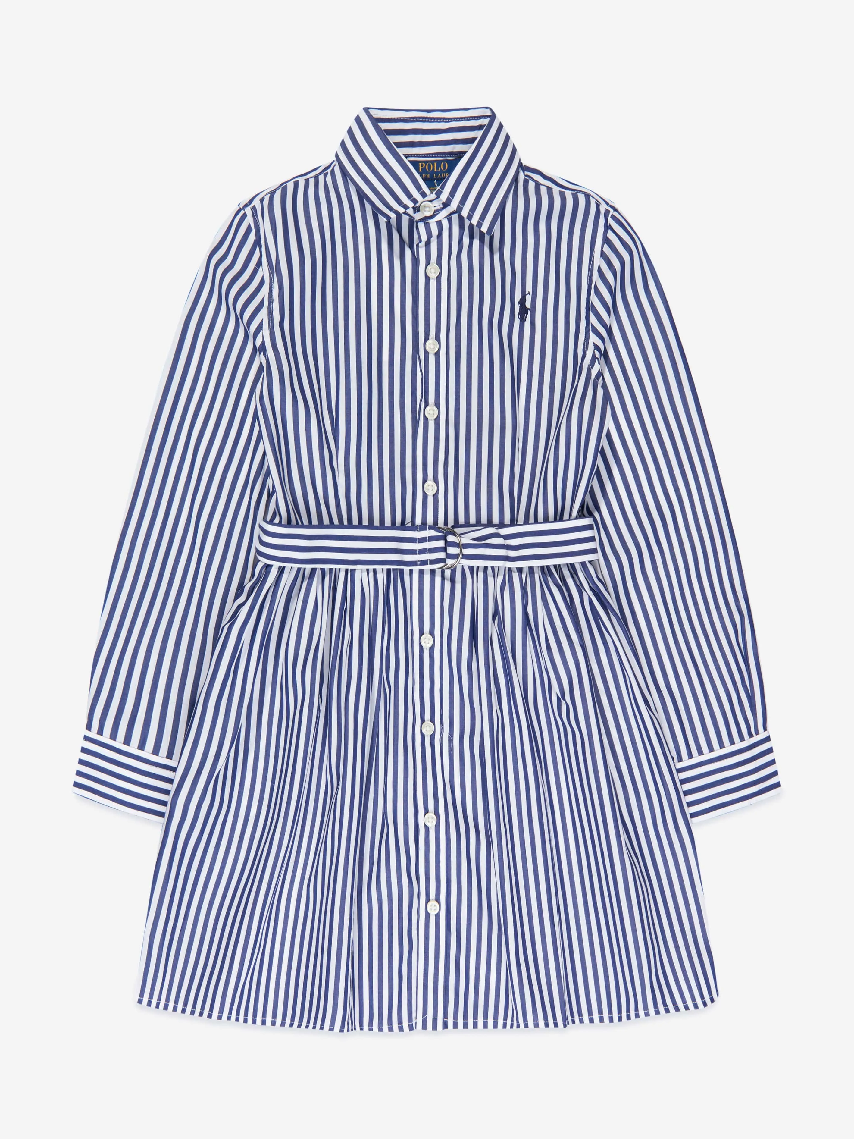 Ralph Lauren Girls Blue Striped Cotton Shirt Dress