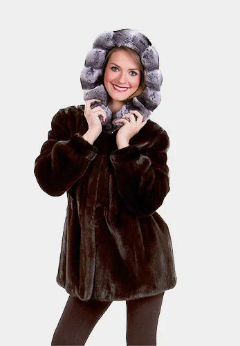 Ranch Mink Fur Jacket with Chinchilla Trimmed Hood