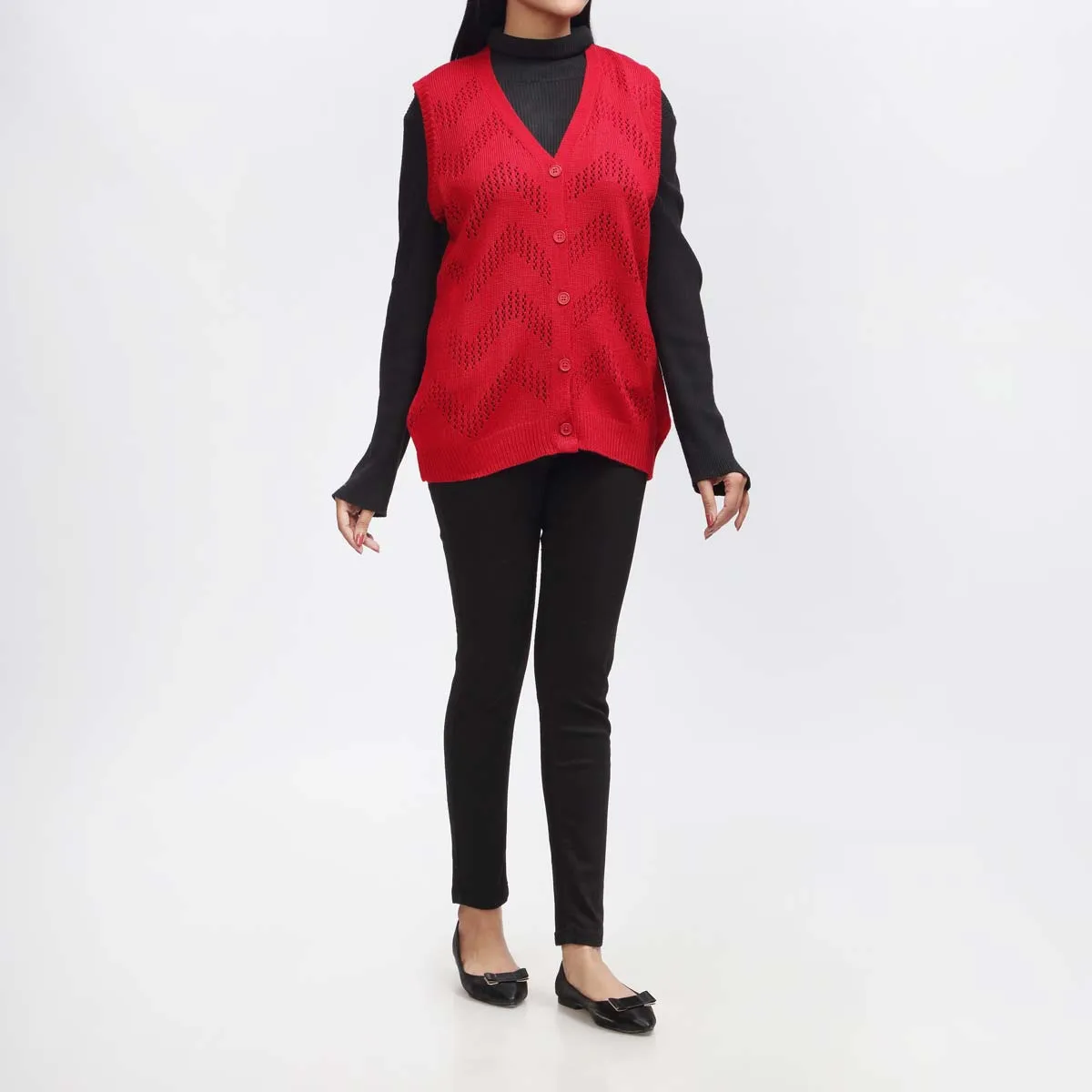 Red Mid Length Cardigan PW3910