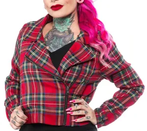 Red/Green Plaid Moto Jacket