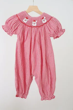 Reed christmas santa claus hand smocked gingham romper