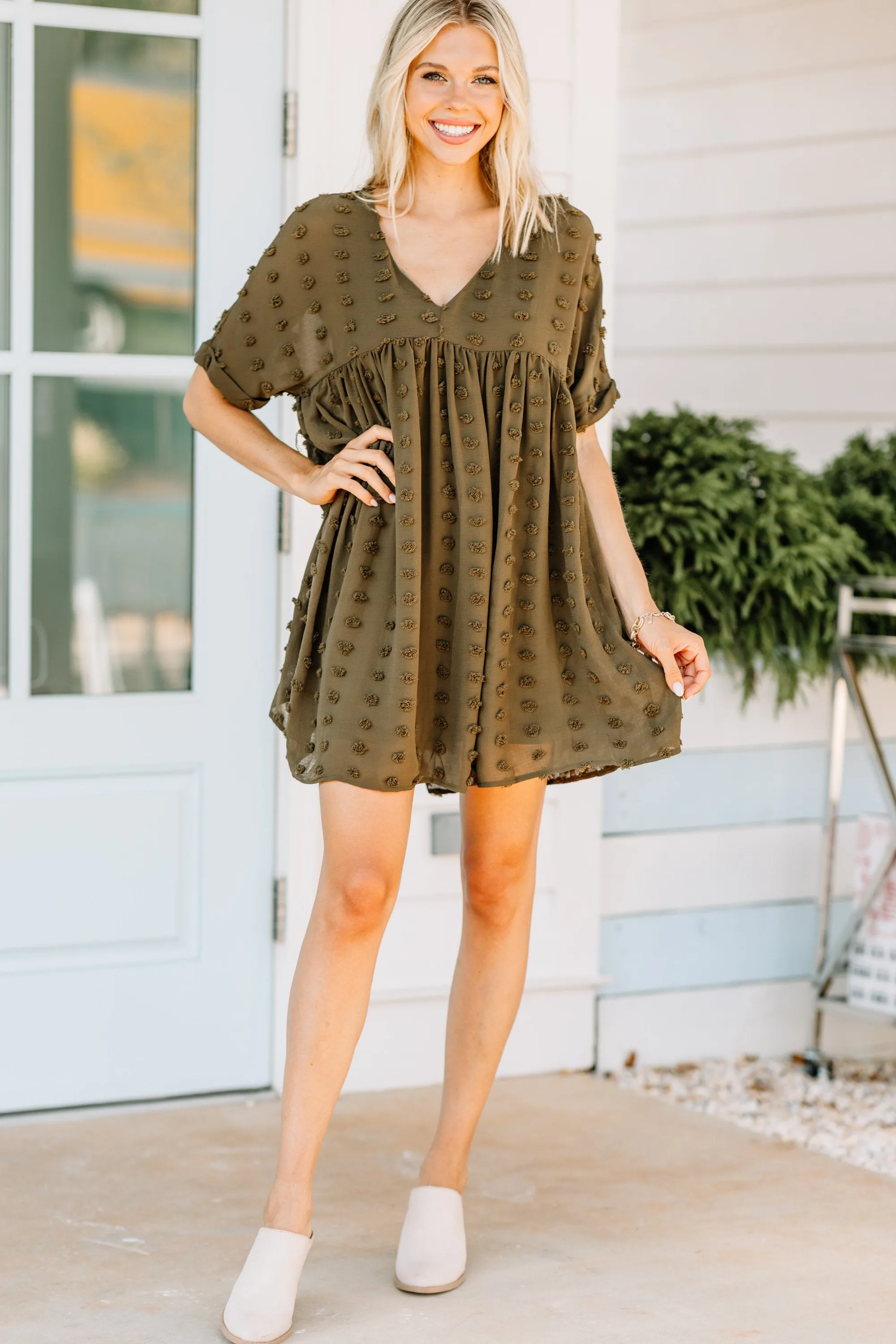 Remember The Days Olive Green Babydoll Dress