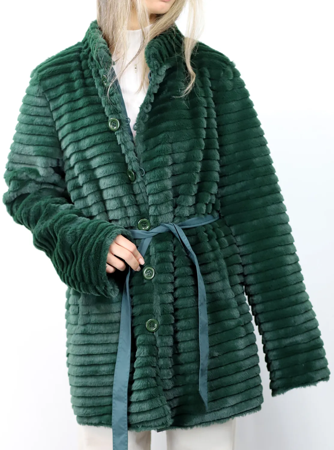 Reversible Faux Coat with Waist Best Detail - Green