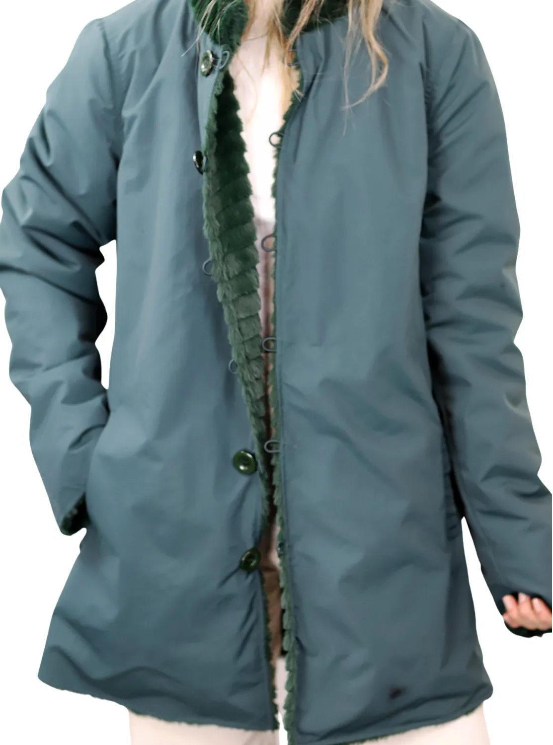 Reversible Faux Coat with Waist Best Detail - Green