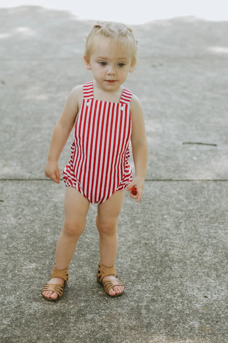 RTS Newborn Black and White Stripe Baby Romper