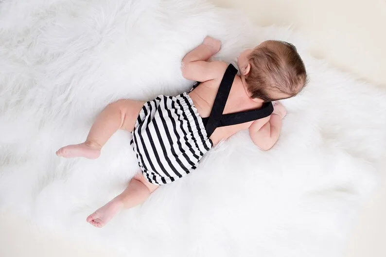 RTS Newborn Black and White Stripe Baby Romper