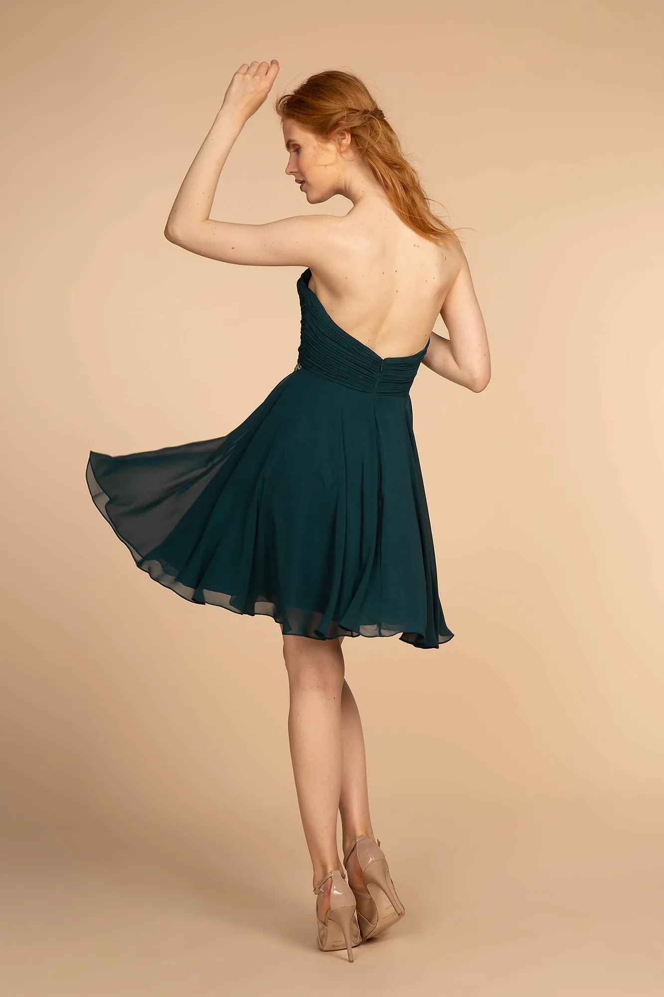 Ruched Strapless Sweetheart Chiffon Short Dress GLGS1637