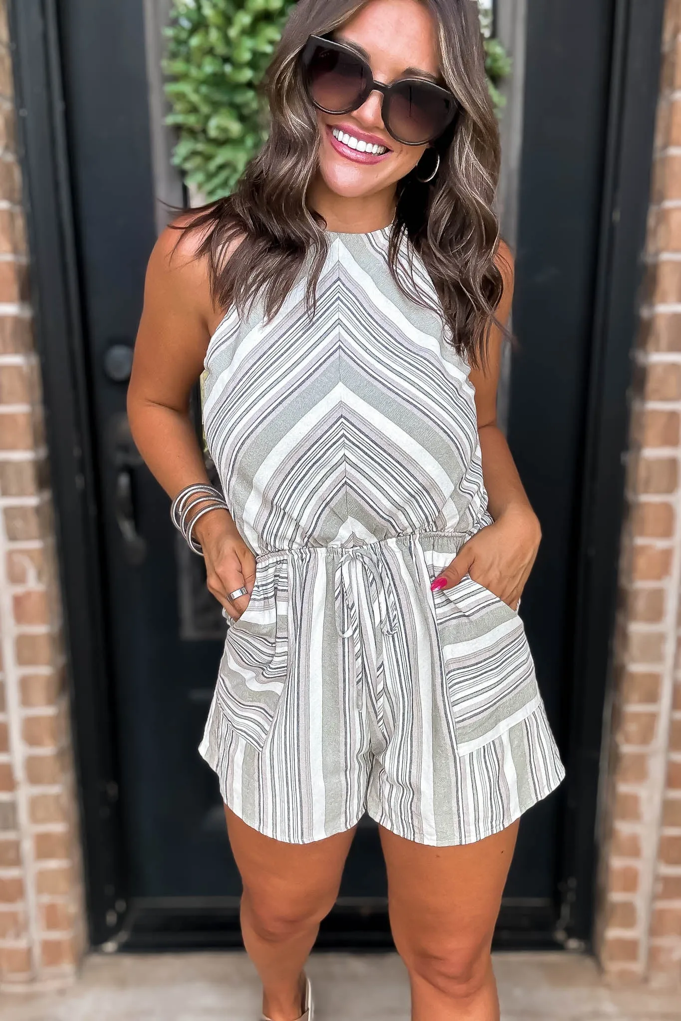 Sage Stripe Romper