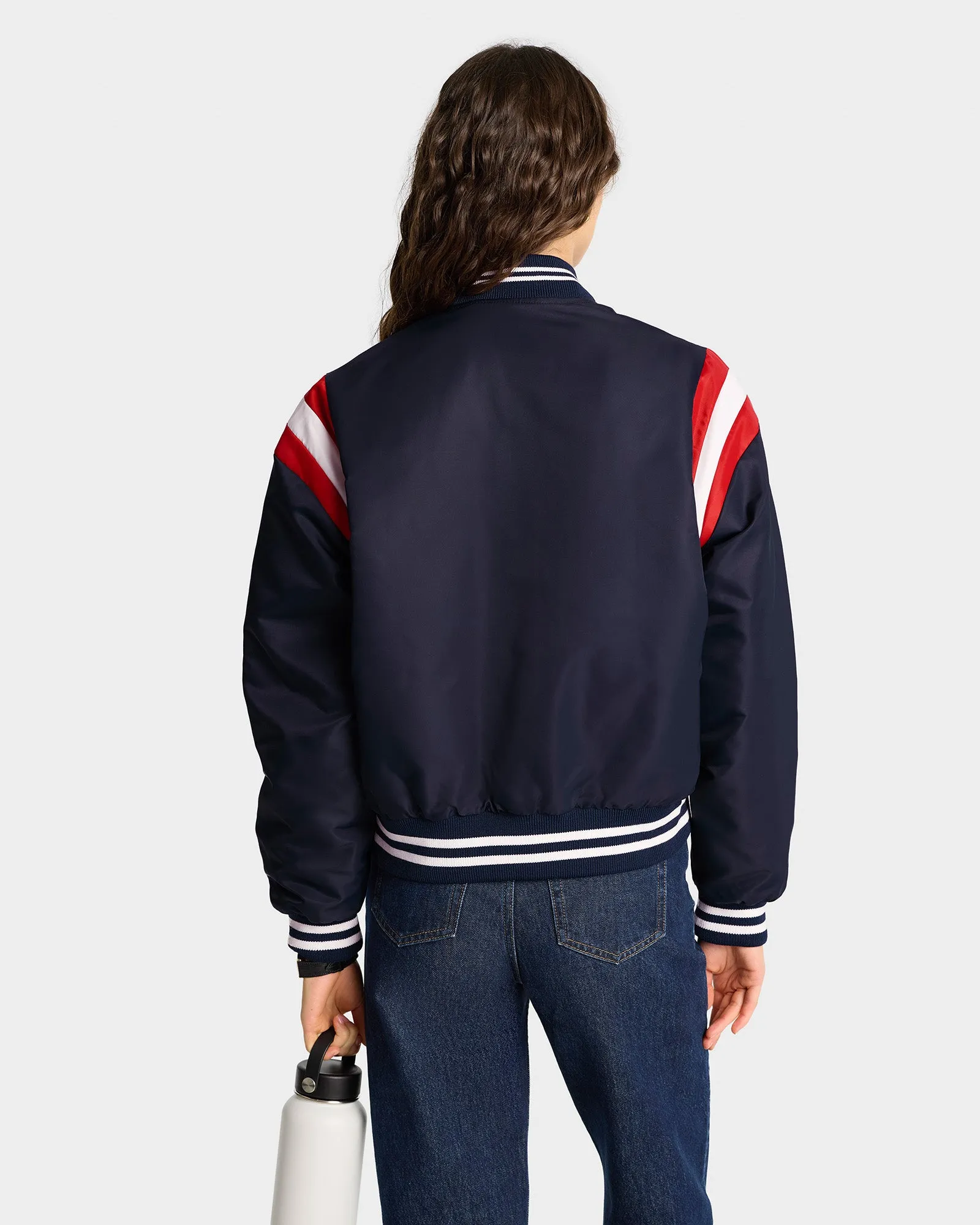 Serif Logo Varsity Jacket - Navy/White/Red