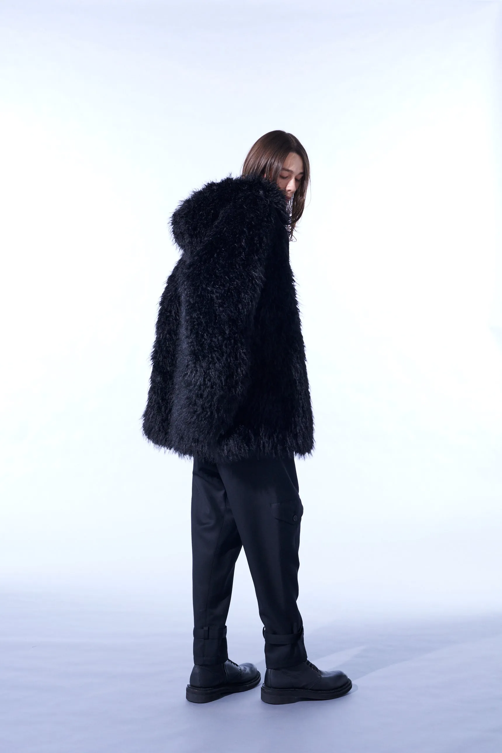 SHAGGY FUR HOODED COAT