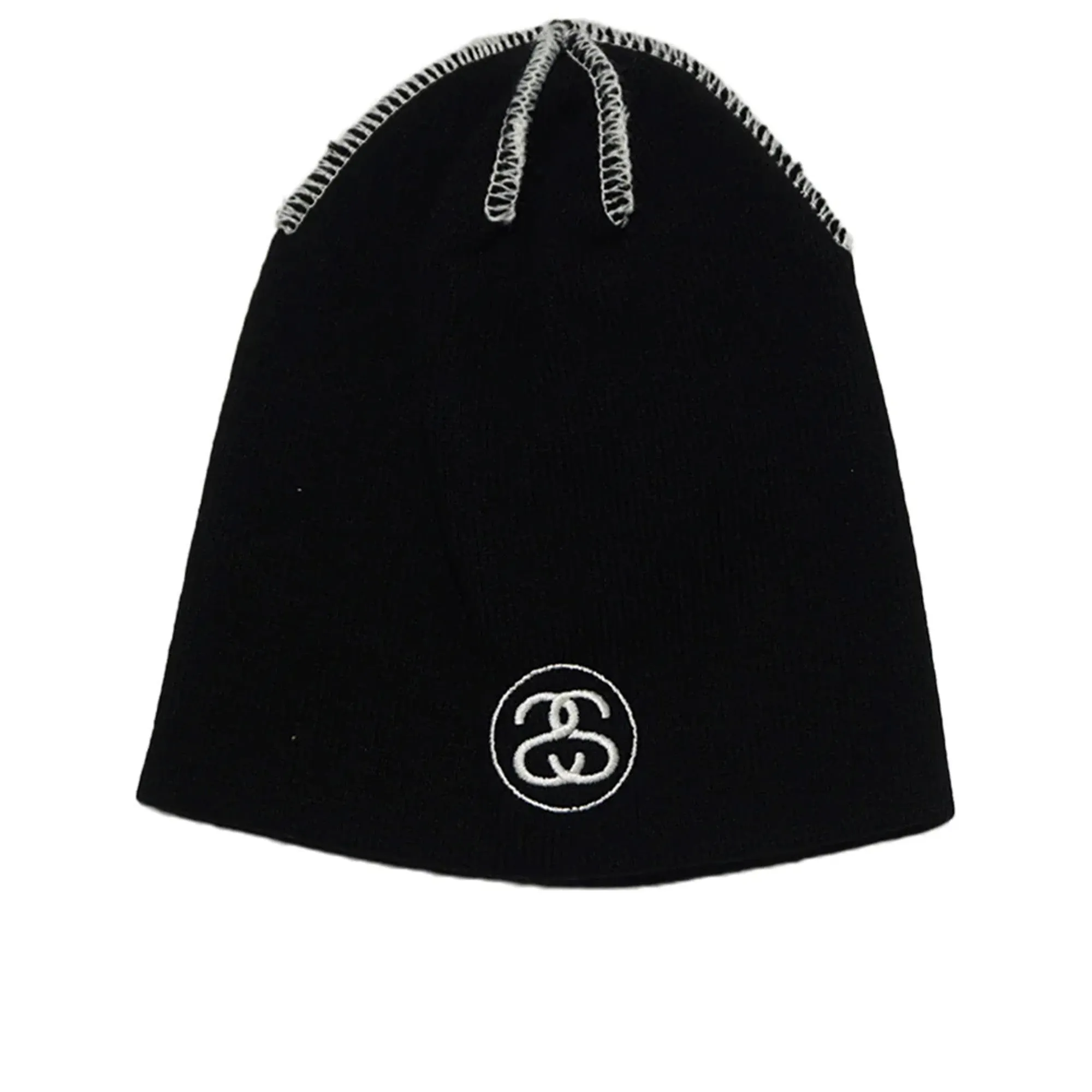 Skullcap Exposed Stitch Beanie, Black