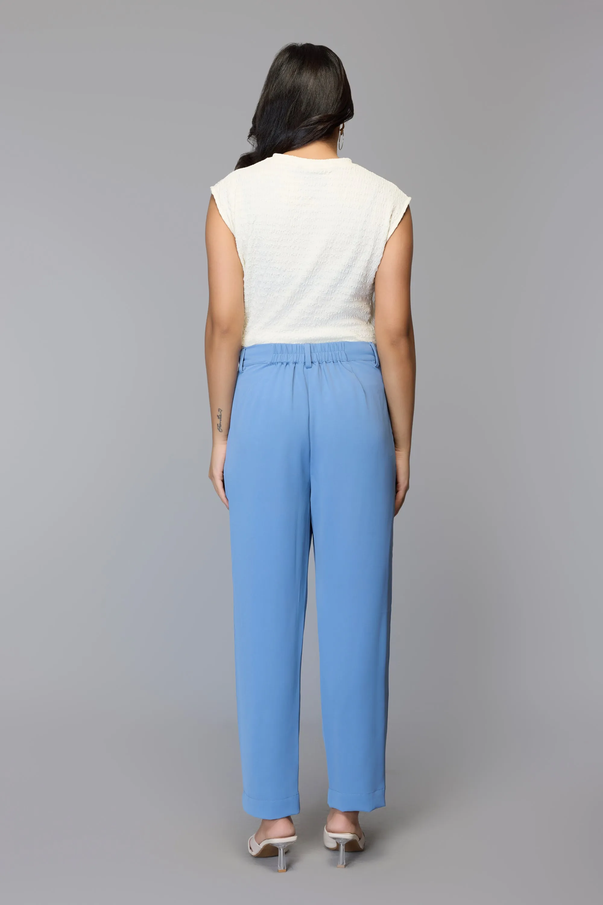 Sky Blue Straight Fit Women’s Trousers with Side Pockets