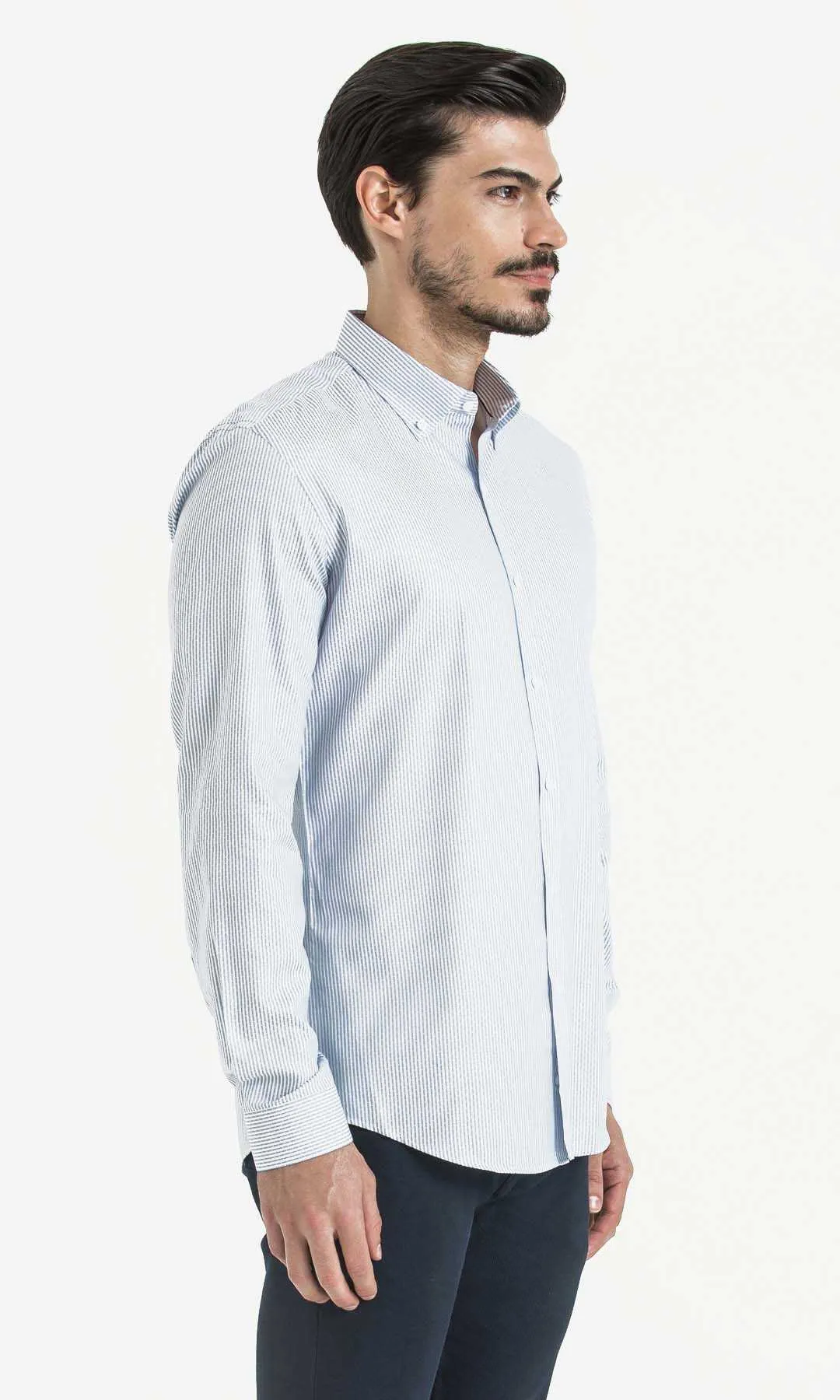 Slim Fit Long Sleeve Striped Cotton Dress Shirt, Blue C