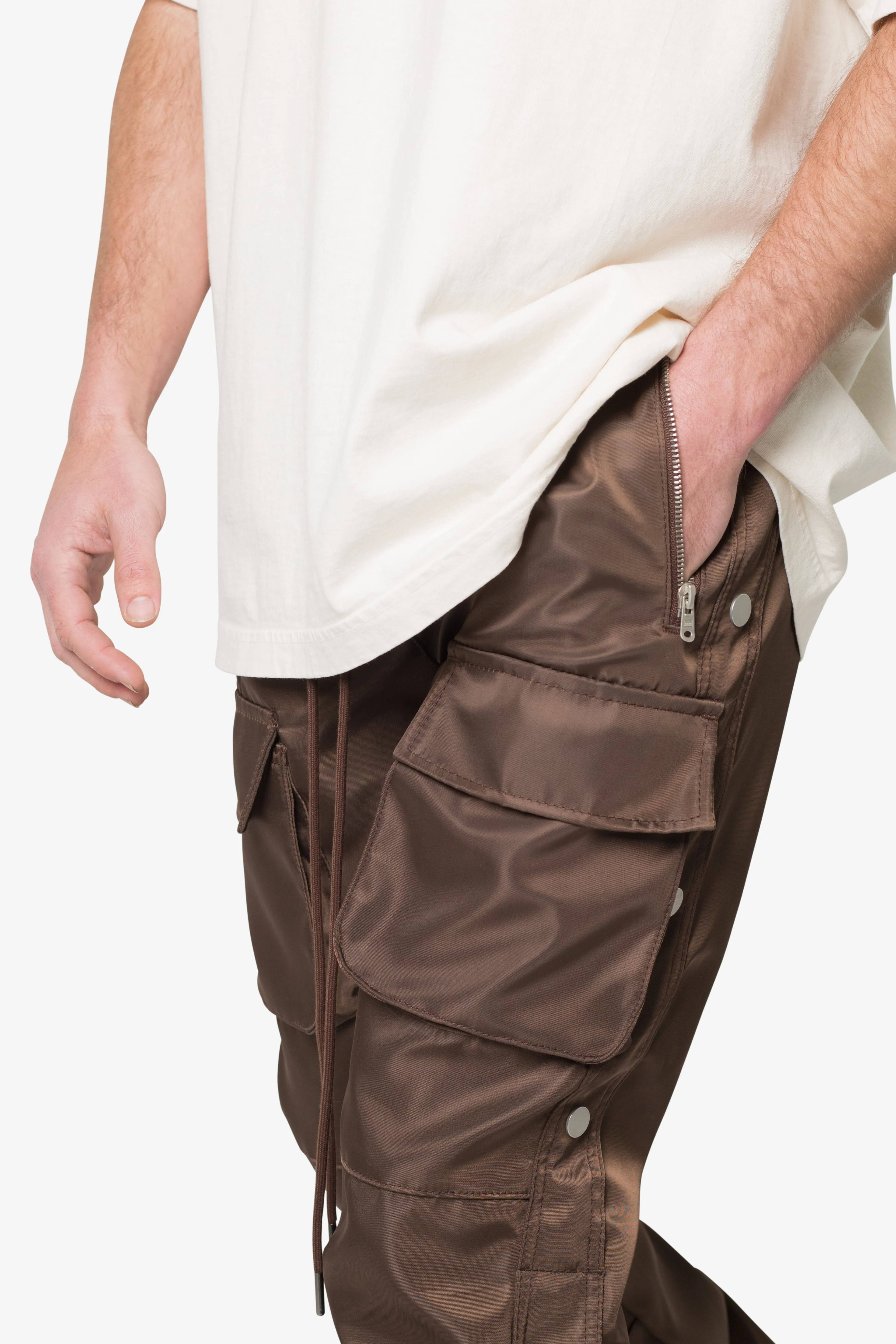 Snap Front Cargo Pants - Brown