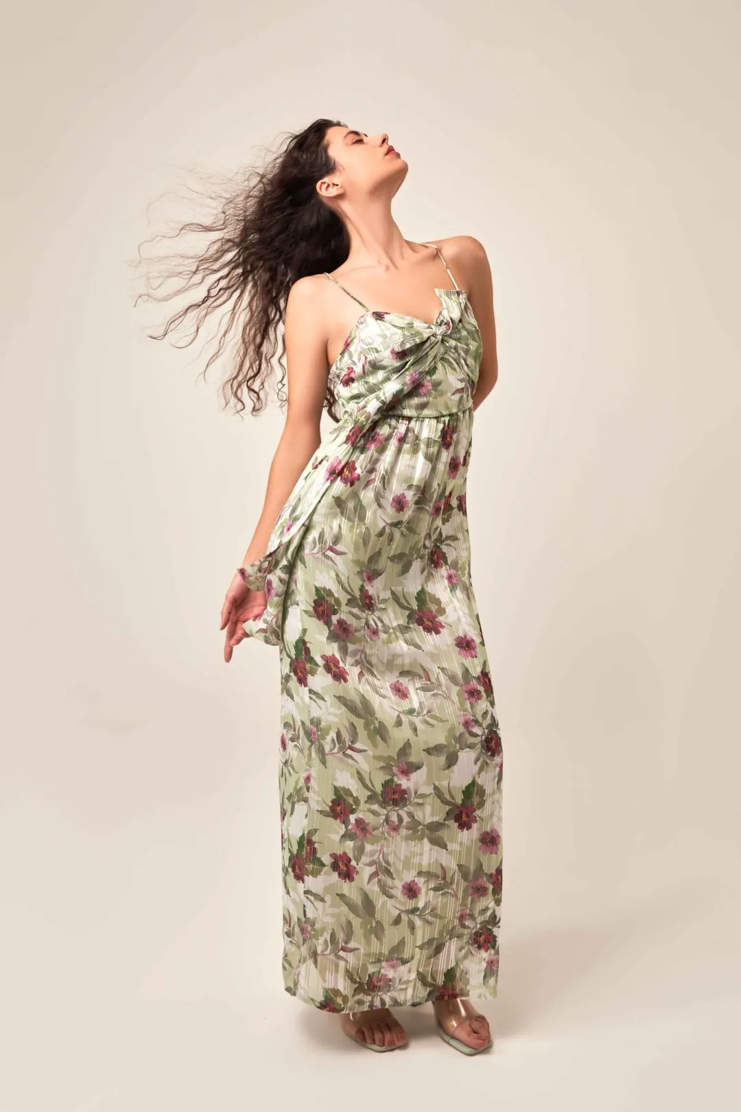 STRAPPY BOW  FLORAL  MAXI DRESS