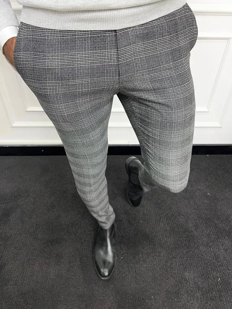 Striped Gray Slim Fit Trousers