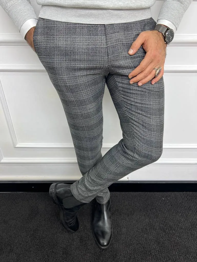 Striped Gray Slim Fit Trousers