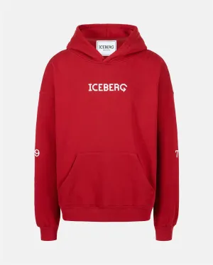 Sweatshirt with hood and printed logo (Red) - I24E12063324370