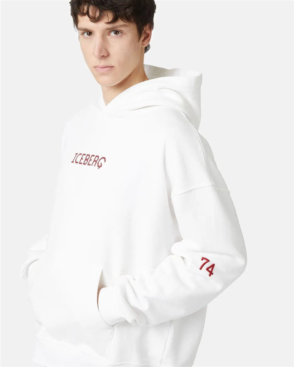 Sweatshirt with hood and printed logo (White) - I24E12063321111