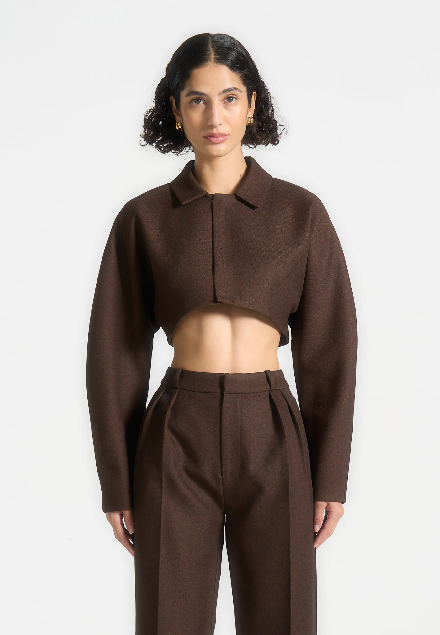 Tailored Super Cropped Jacket - Brown