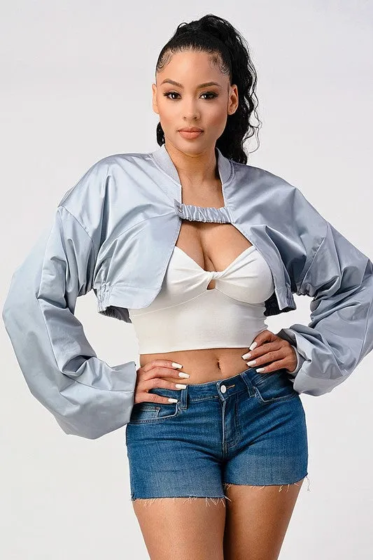 TEEK - GREY CROP TOP BOMBER JACKET