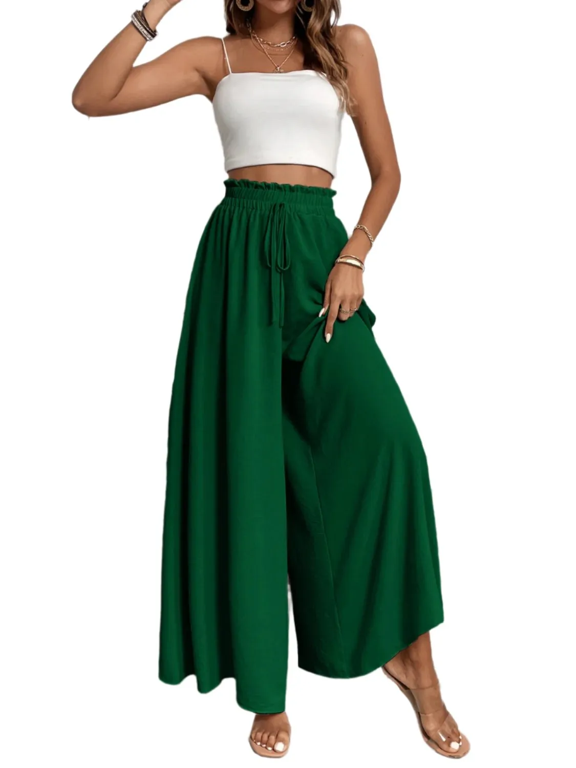 TEEK - Tied High Waist Wide Leg Pants