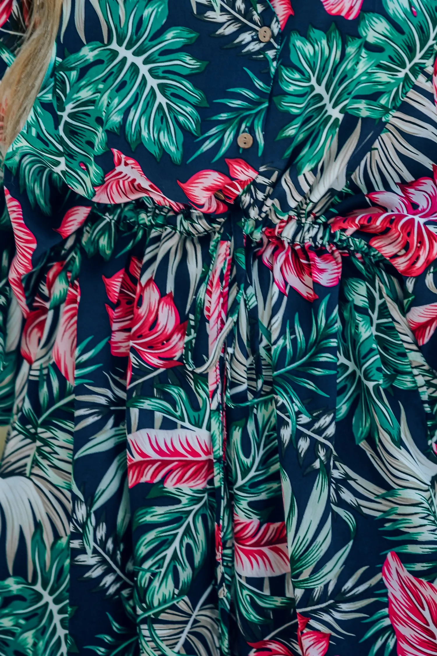 Tropical Leaf Print Tie Front Romper