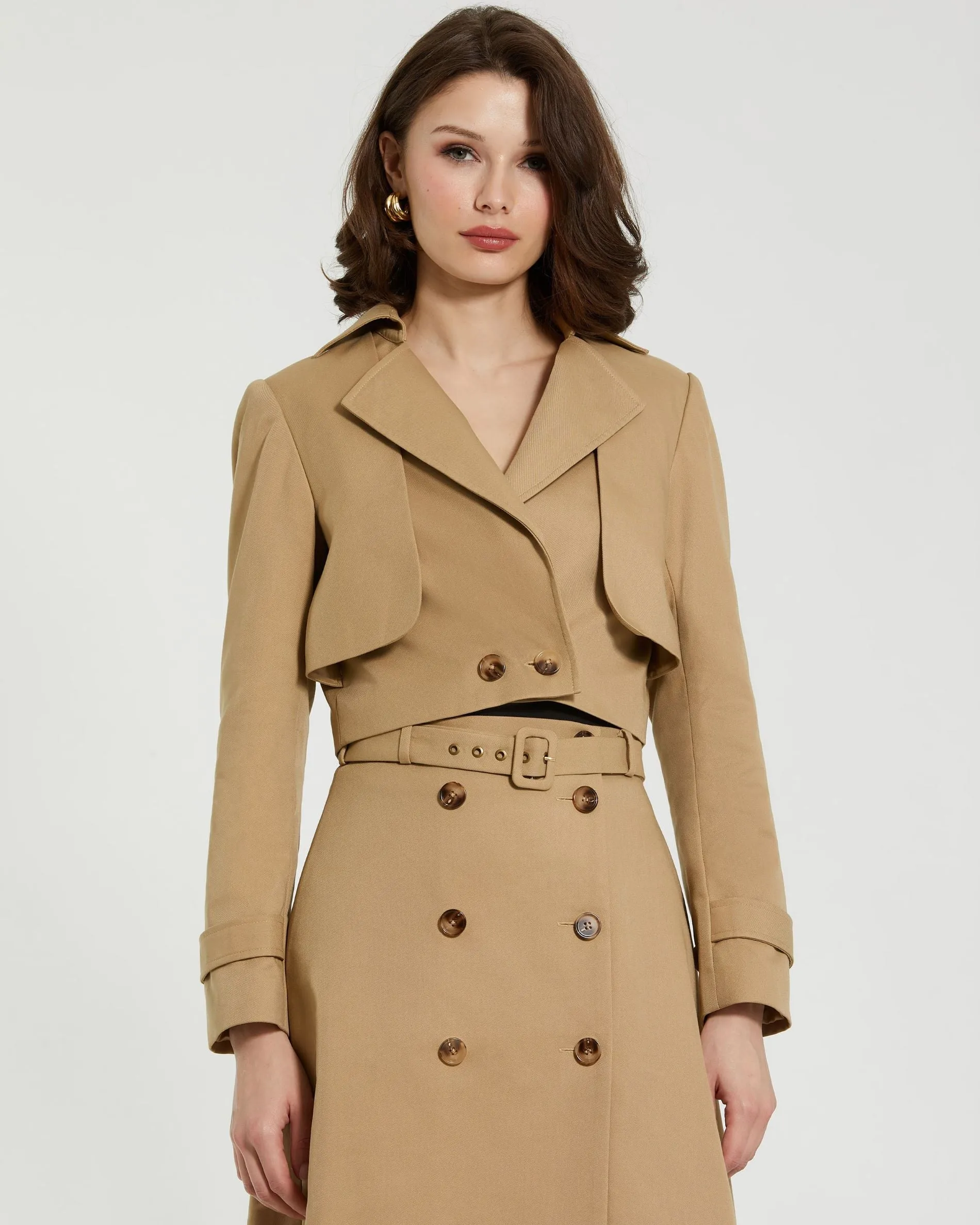 Twill Cropped Tailored Trench Jacket