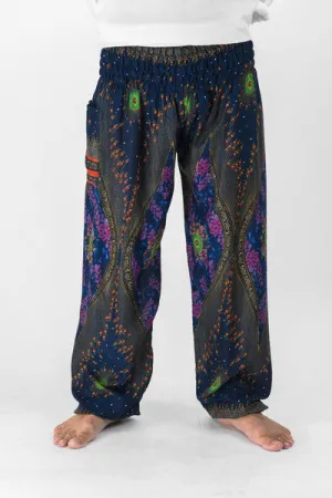 Unisex Peacock Eye Harem Pants in Navy