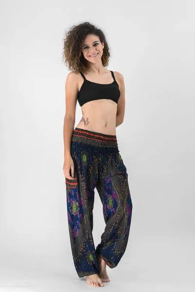 Unisex Peacock Eye Harem Pants in Navy