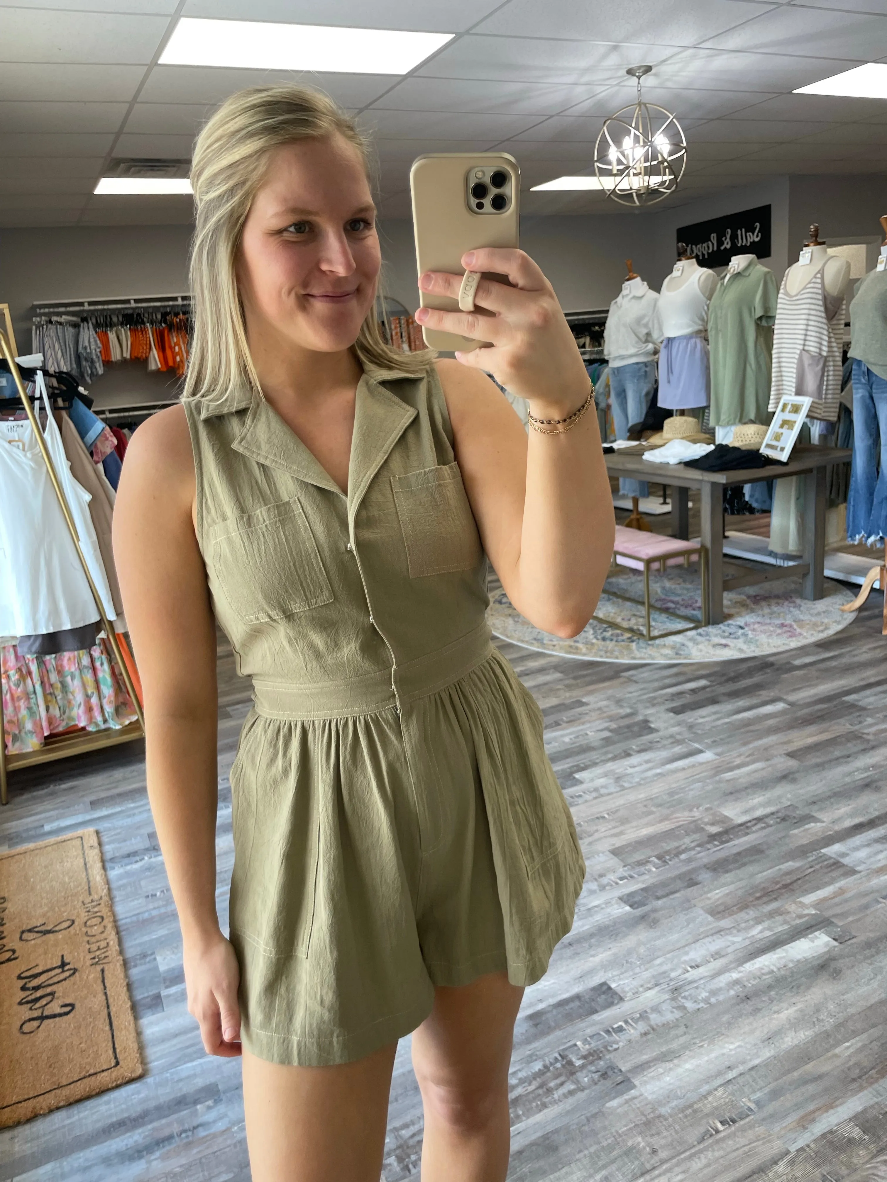 V-Neck Romper - Light Moss