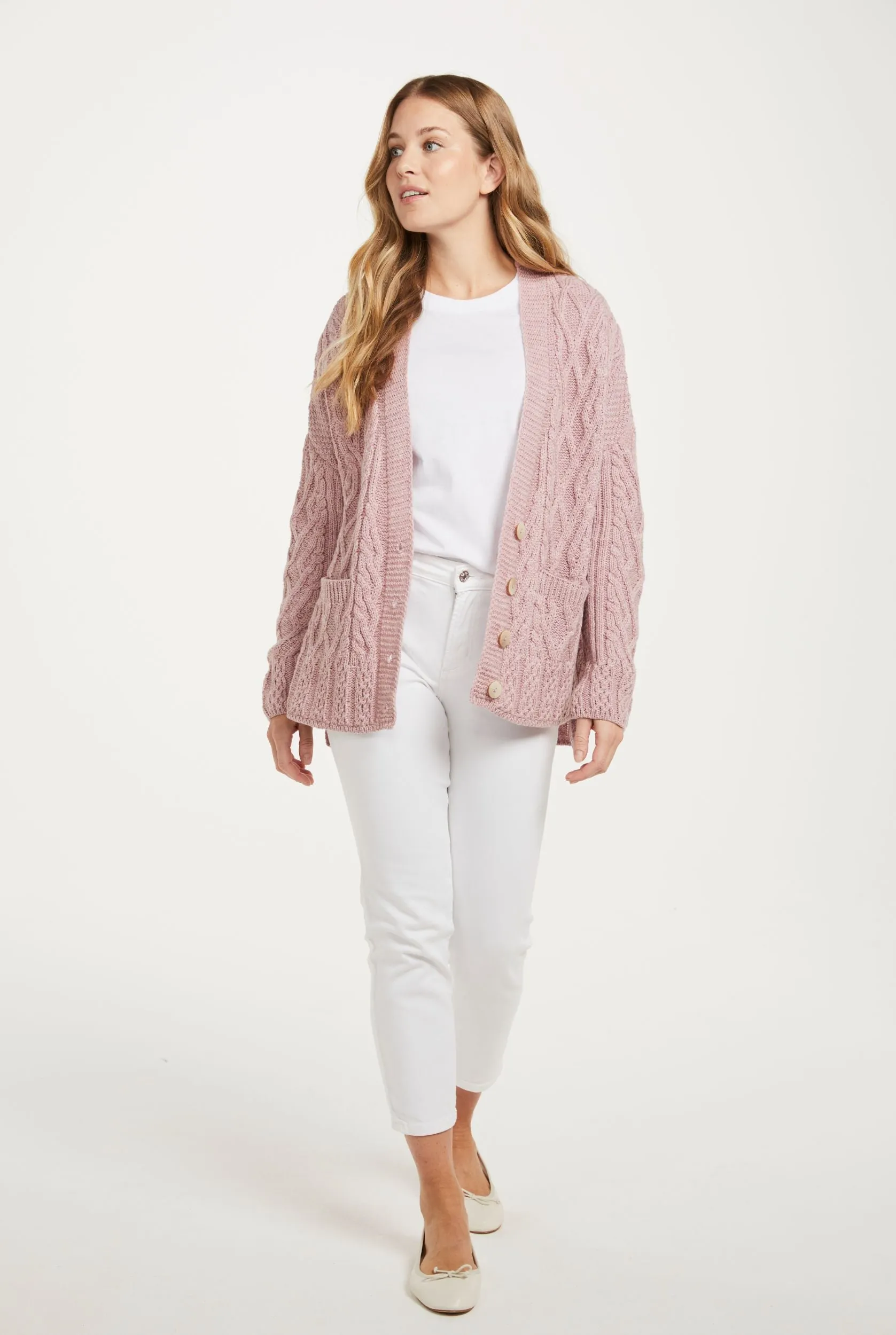 Valentia Aran Cardigan | Pink