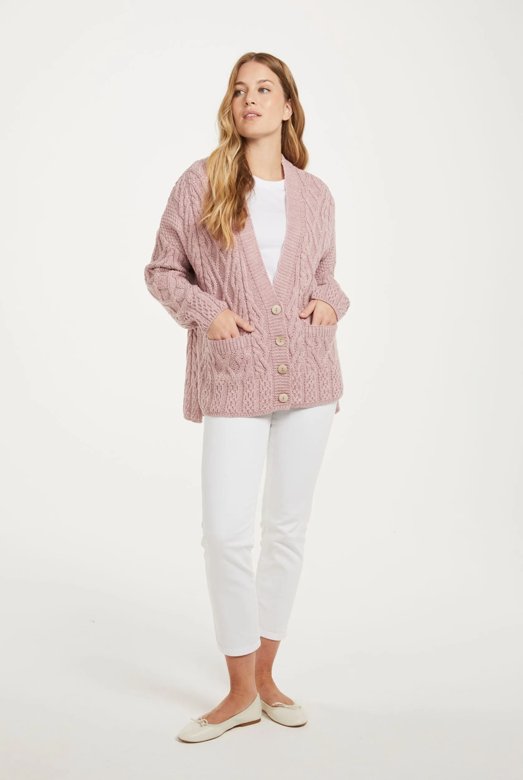 Valentia Aran Cardigan | Pink