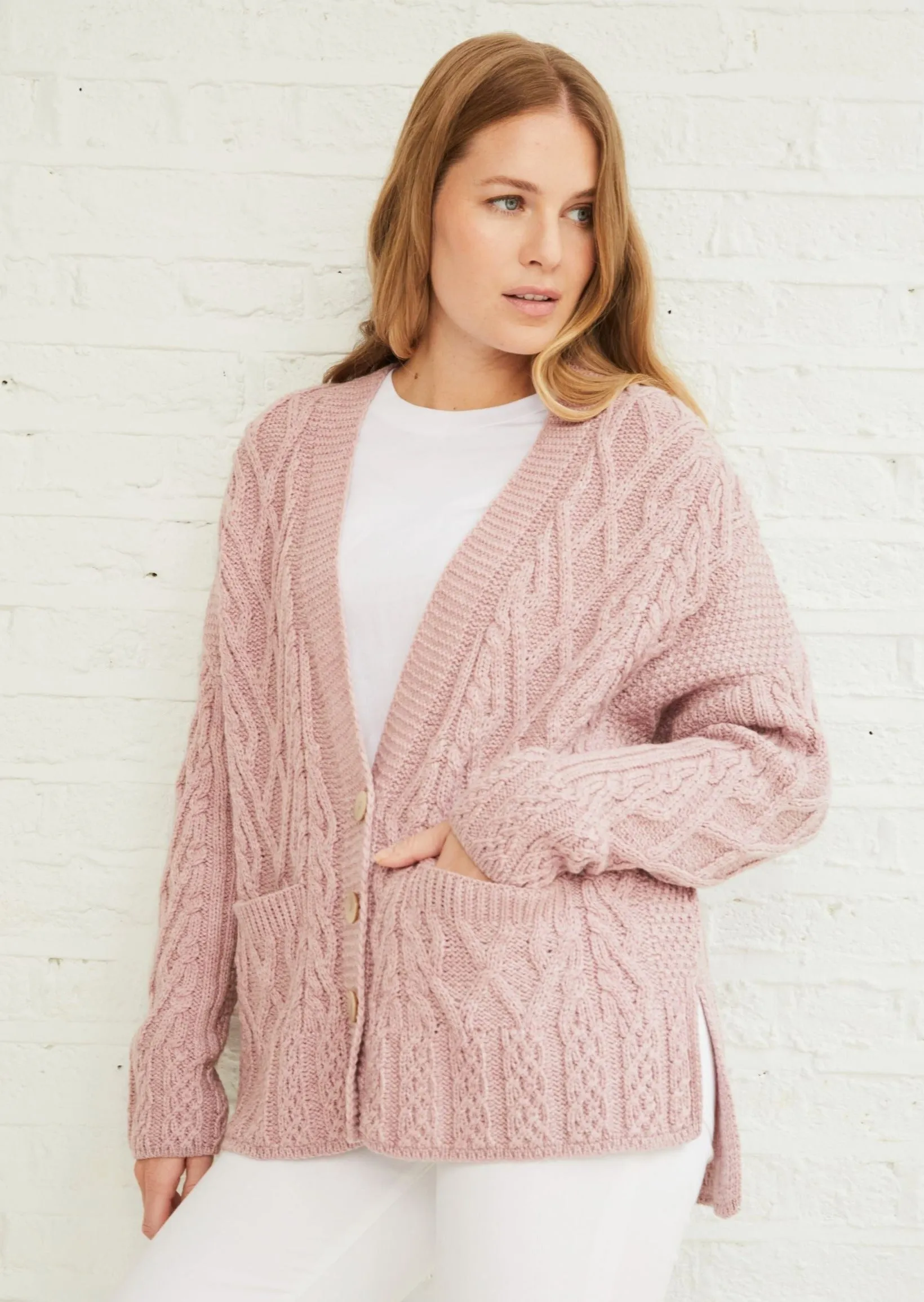 Valentia Aran Cardigan | Pink