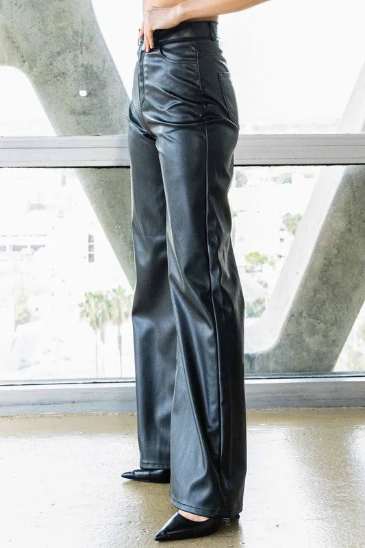 Vegan Leather Wide Leg Pants - Vibrant M.i.U