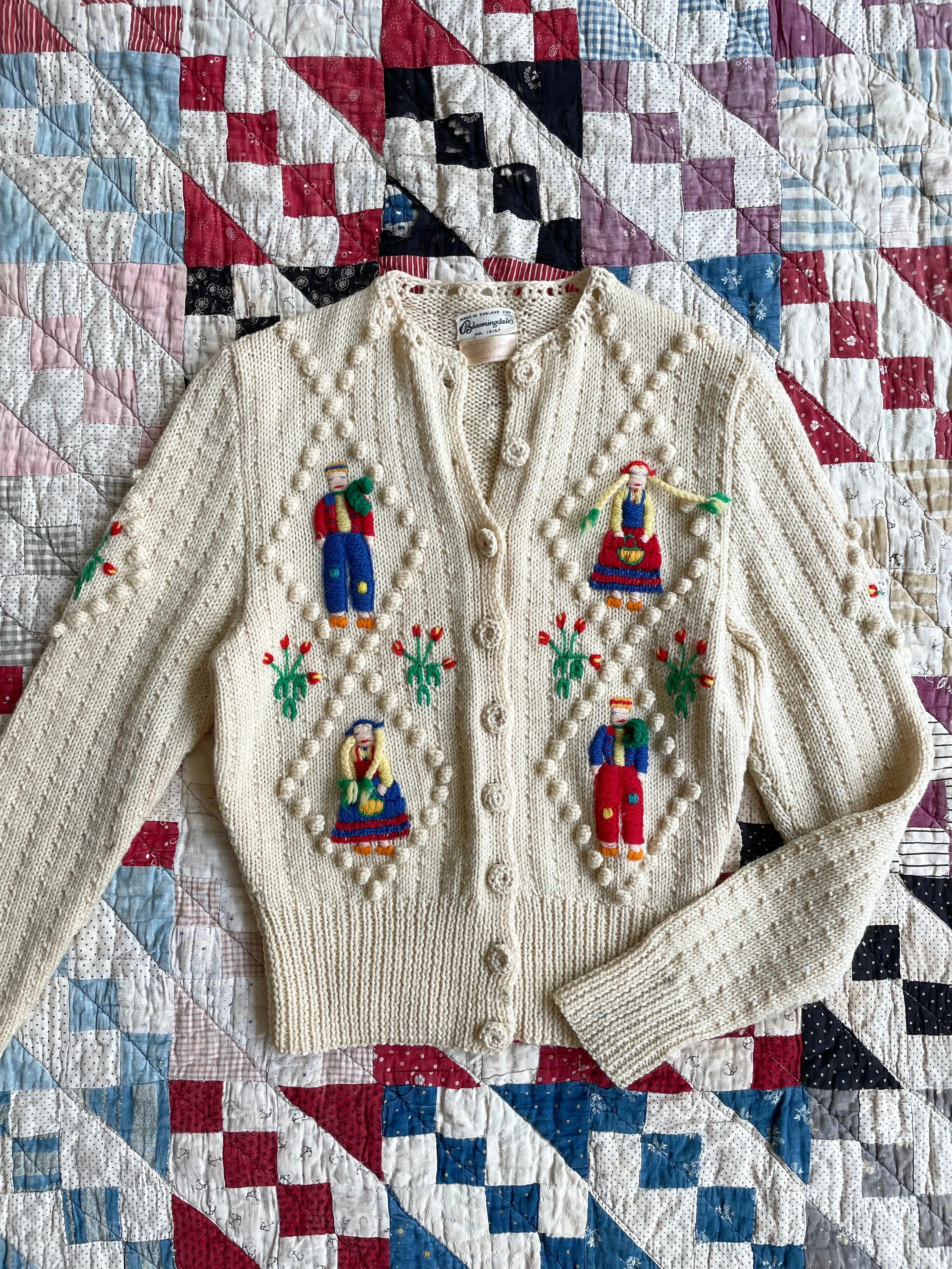 Vintage 1950s Crewel Folk Cardigan