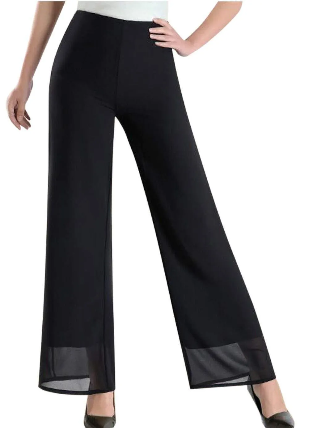 Womens Chiffon High Waist Palazzo Dressy Pants Flare Elastic Waist Trousers