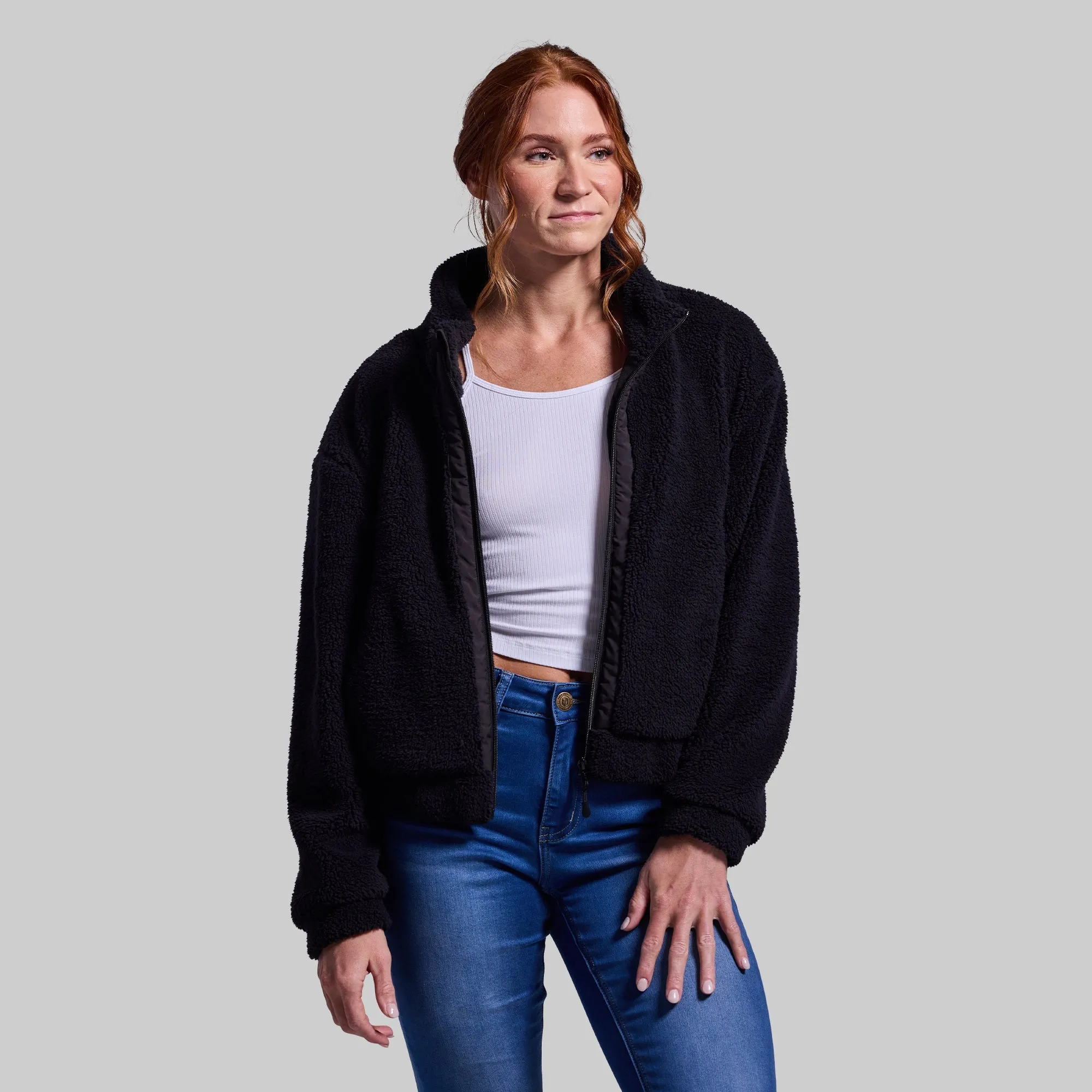 Women's Cropped Fleece Jacket (Black)