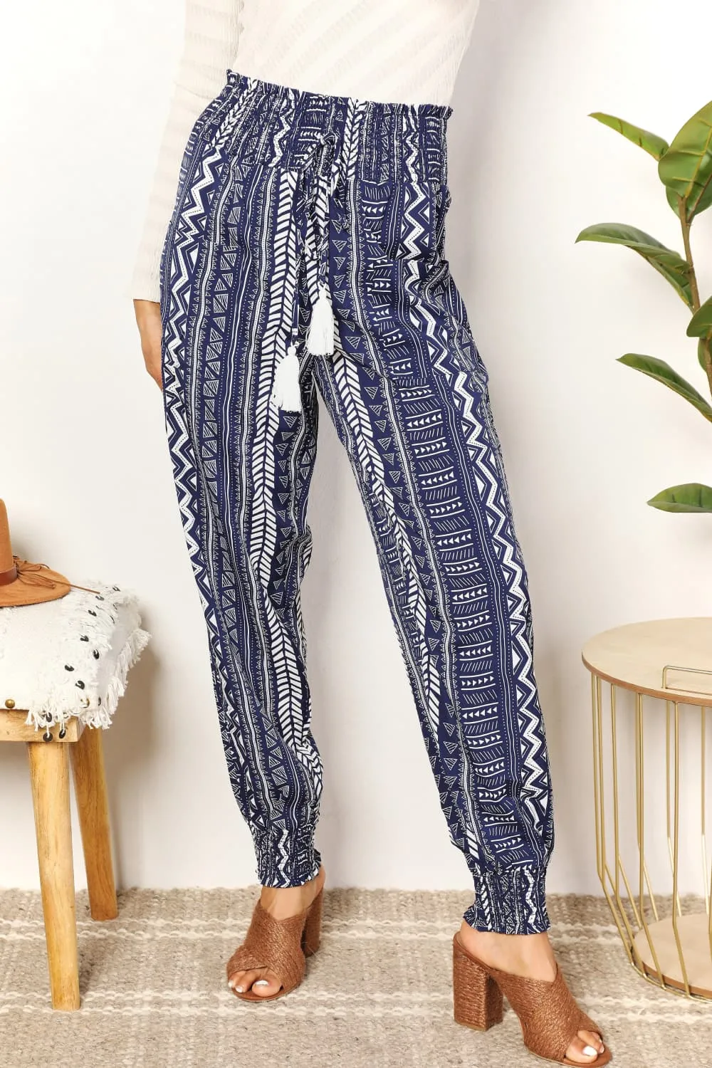 Women's Geometric Print Tassel High-Rise Pants