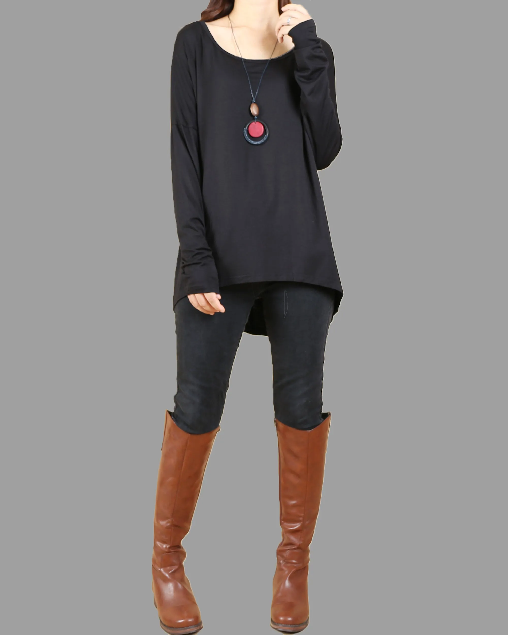 Women's oversized top, bottoming top, long sleeve tunic top, Modal Cotton t-shirt(Y1818)