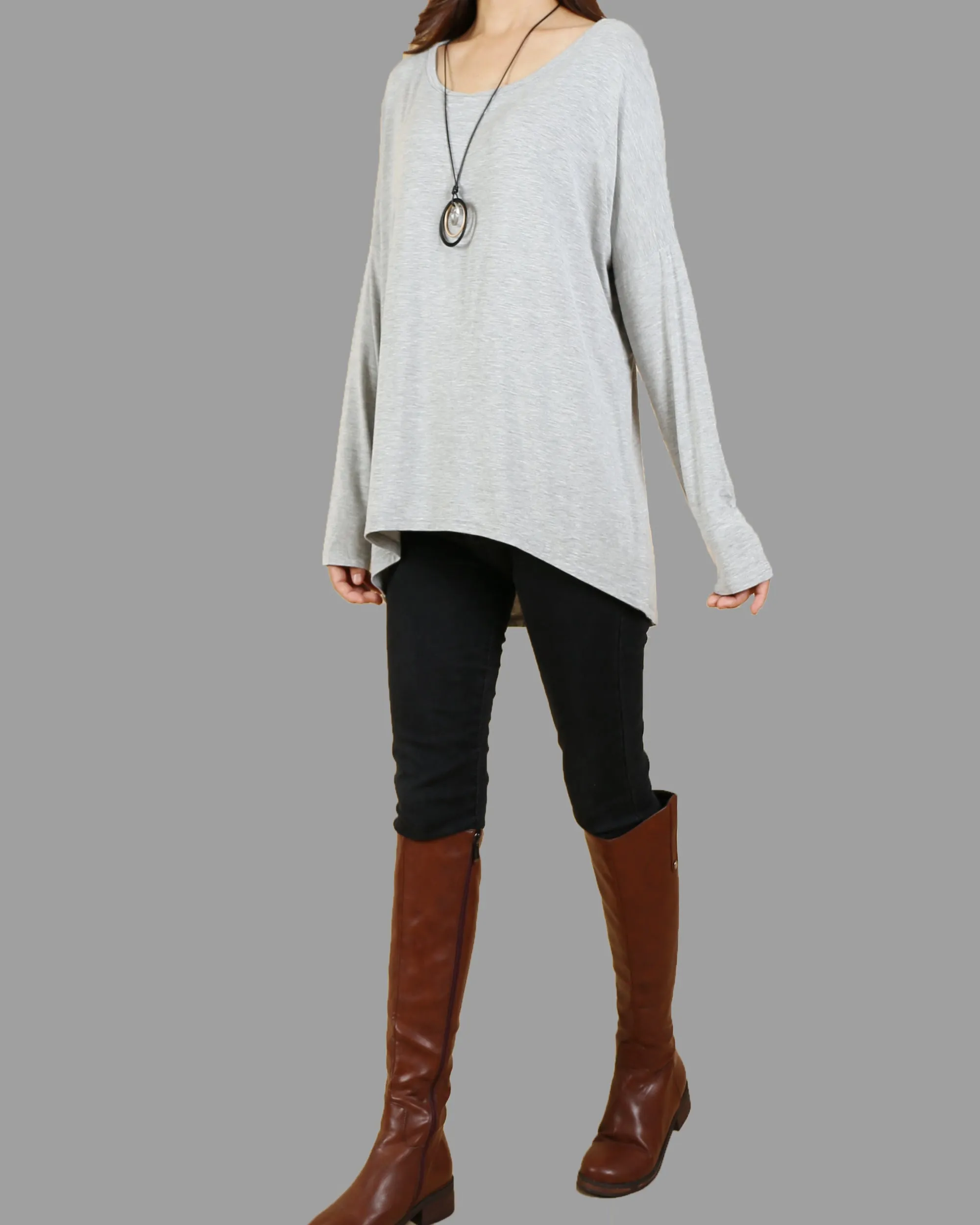 Women's oversized top, bottoming top, long sleeve tunic top, Modal Cotton t-shirt(Y1818)