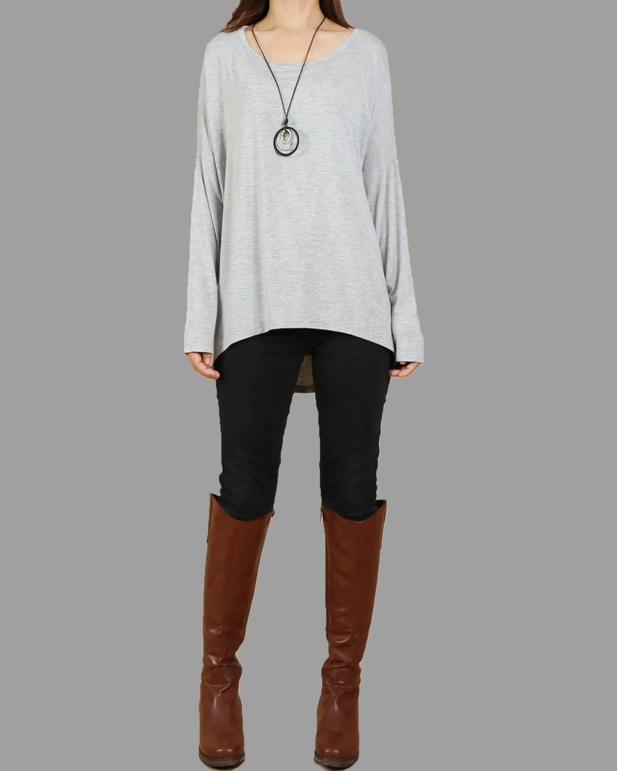 Women's oversized top, bottoming top, long sleeve tunic top, Modal Cotton t-shirt(Y1818)