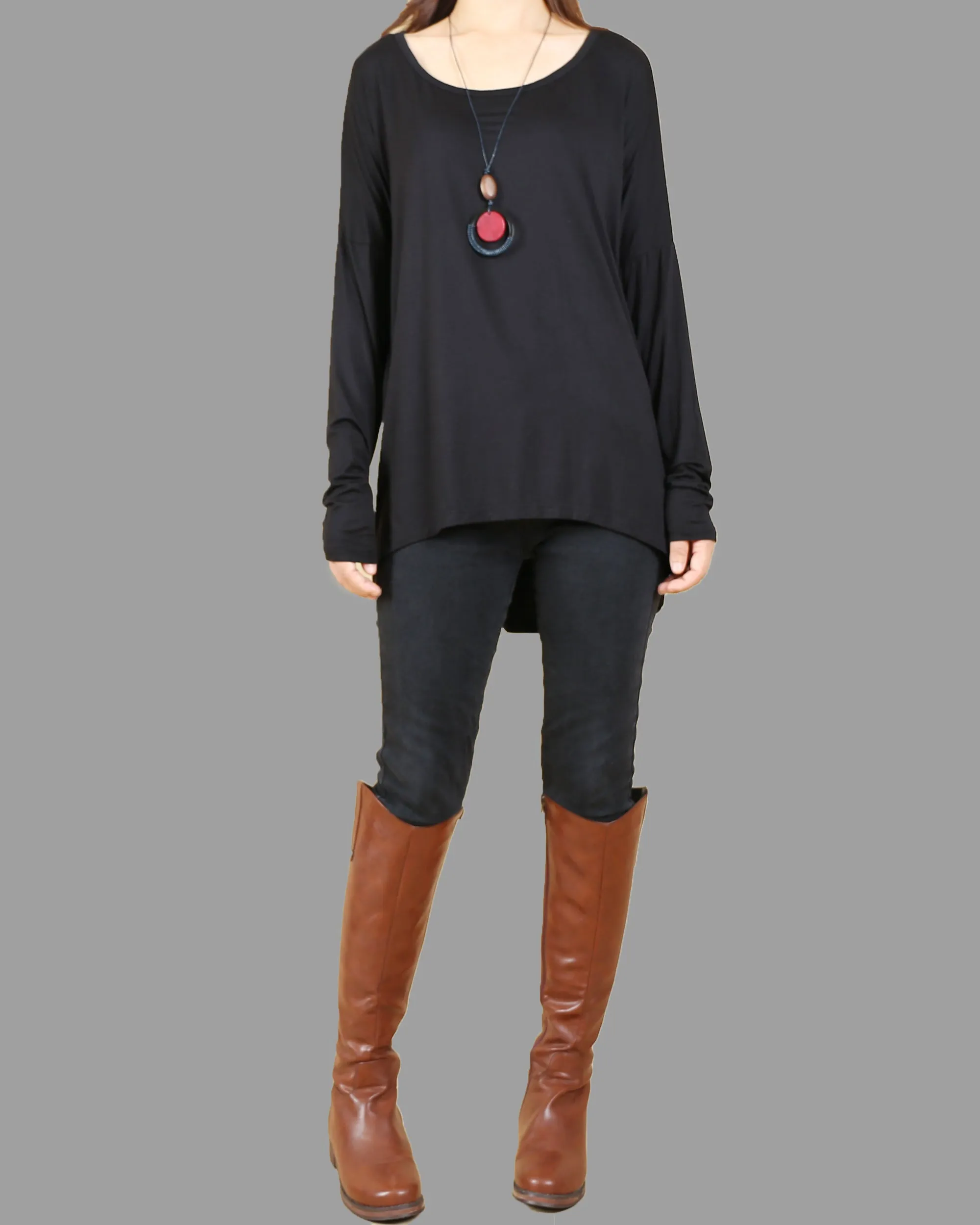 Women's oversized top, bottoming top, long sleeve tunic top, Modal Cotton t-shirt(Y1818)