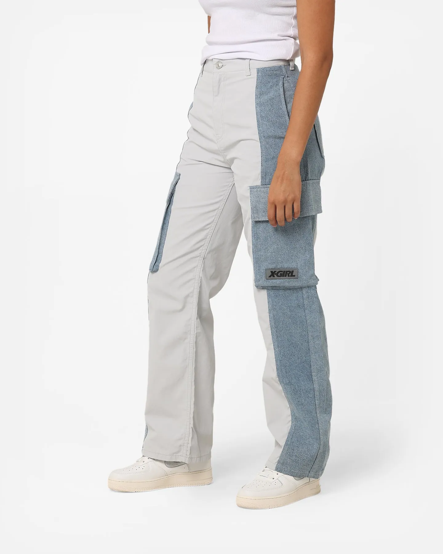 X-Girl Women's Denim Mixed Pants Light Grey