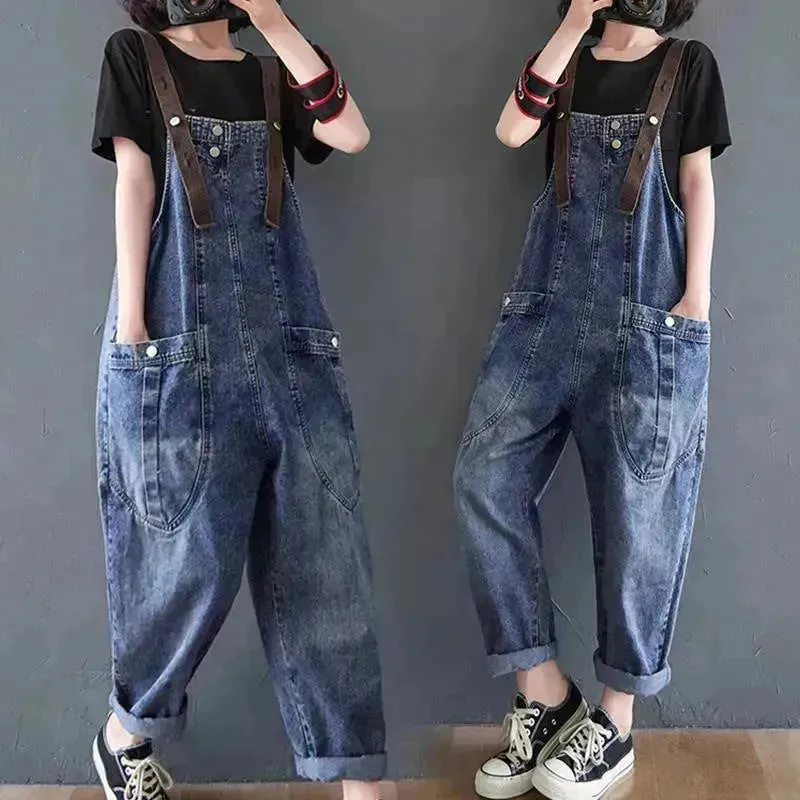 Y2K Women's Loose Denim Overalls  Romper Suit